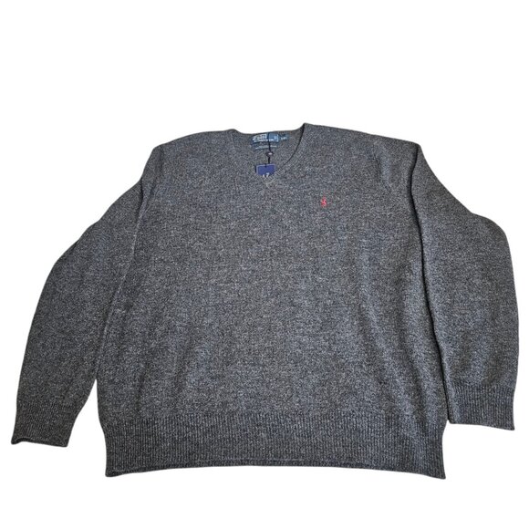 NWT Polo Ralph Lauren Mens 100% Lambswool V Neck Sweater SZ XXL Gray Pony Preppy - Picture 6 of 13